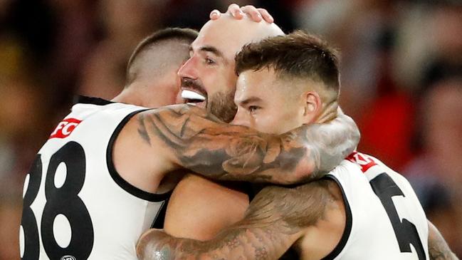 Steele Sidebottom is loving his move back to the wing — and the Pies’ new attacking gamestyle. Picture: AFL Photos/Getty Images