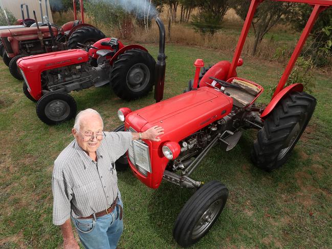 Len Hanks, 89, with his tractor collection, with Ferguson FE 35, 1957,  Meeniyan,   Picture Yuri Kouzmin