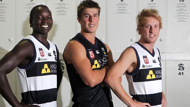 South Adelaide players, from left, Irra Emmanuel, Nathan Daniel and Nick Liddle back in 2