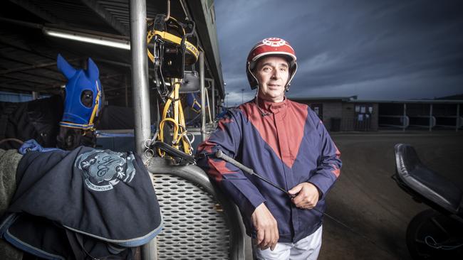 Harness racing driver Ricky Duggan happy to be back racing as the code resumes in Tasmania after being shut down due to COVID-19. Picture: LUKE BOWDEN