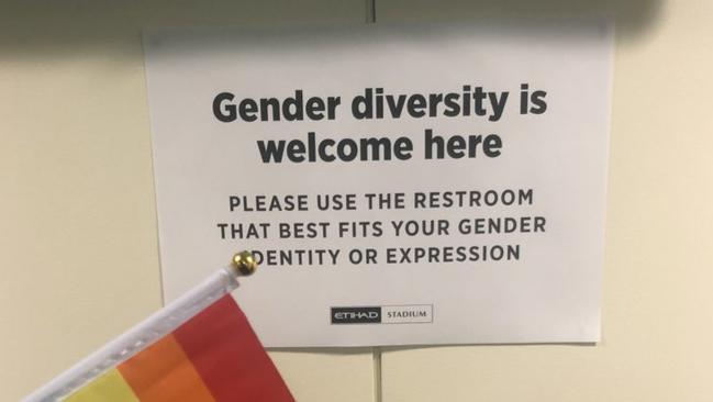 Etihad Stadium sign identifying a toilet as gender diverse