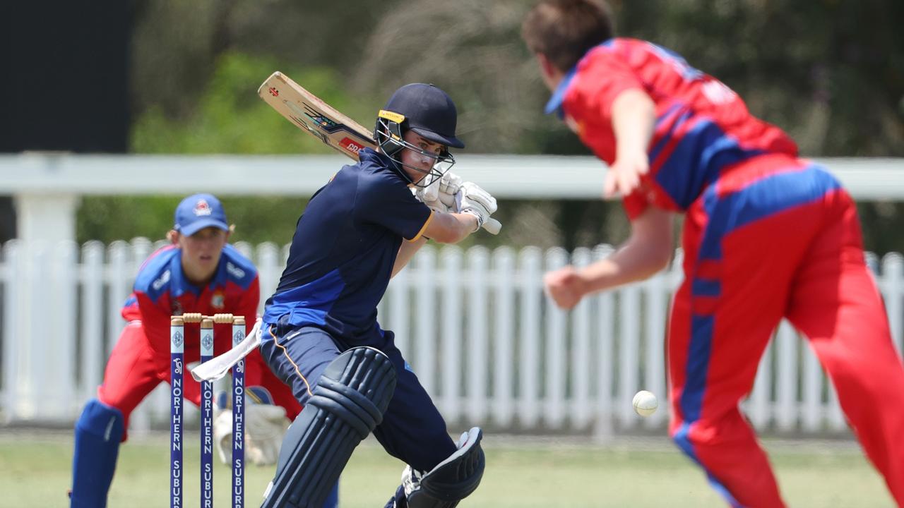 Eli Brain batting for Northern Suburbs against Toombul in their Under 17 cricket clash at Ian Healy Oval on Sunday. Picture Lachie Millard