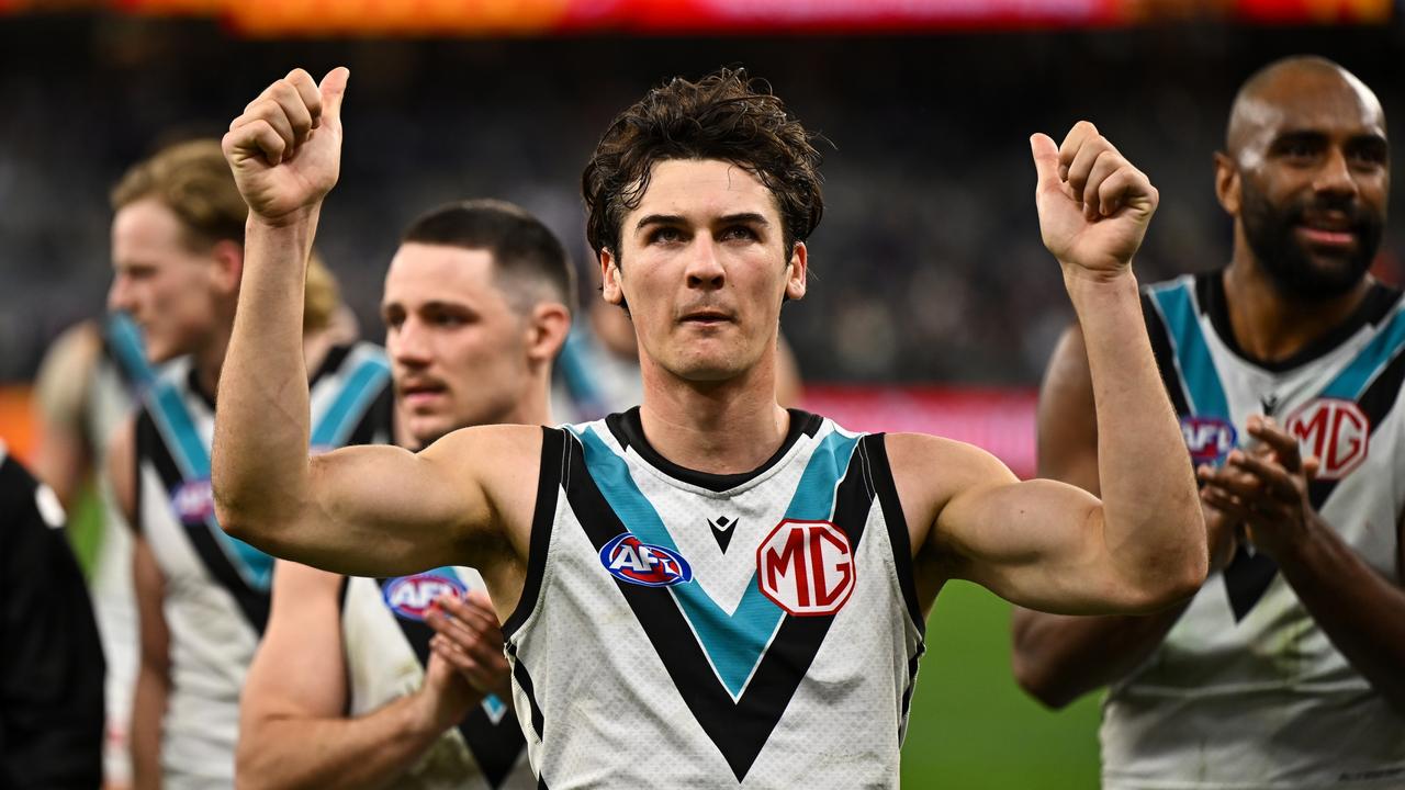 Connor Rozee will captain Port Adelaide in the finals for the first time. Picture: Daniel Carson/AFL Photos via Getty Images