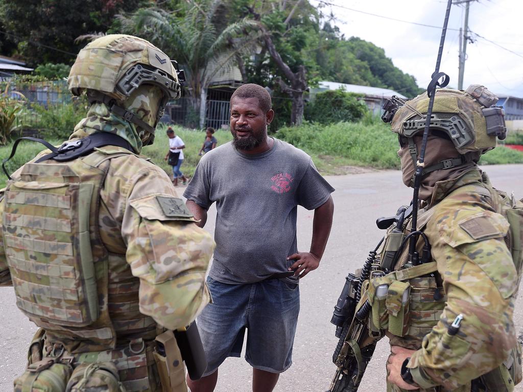 Australian soldiers during a patrol in Honiara’s Chinatown. Picture: Gary Ramage