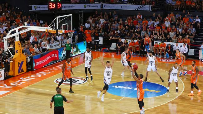 The National Basketball League (NBL) match between the Cairns Taipans and the Adelaide 36ers, held at the Cairns Convention Centre. PICTURE: BRENDAN RADKE