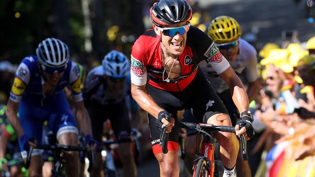 Richie Porte during this year’s Tour de France. He has returned to training but all but ruled out a late bid to ride the road world championships in September. Chris Graythen (Getty).