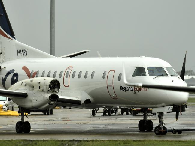 17-03-17 - Saab 340, carrying 16 passengers and three crewon a Regional Express ( REX ) aircraft flying from Albury in NSW endured a nightmare flight after one of its propellers sheared off in mid-flight, forcing it to make an emergency landing at Sydney Airport. Picture By Grahame Hutchison.