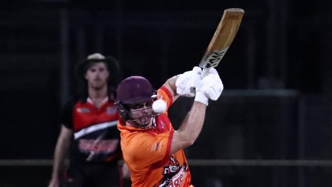 Badgers batsman Angus Warnock made 12 runs off 8 balls in the Barrier Reef Big Bash grand final match between the Piccones Badgers and Twomey Schrieber Thunder at Griffiths Park, Manunda. Picture: Brendan Radke