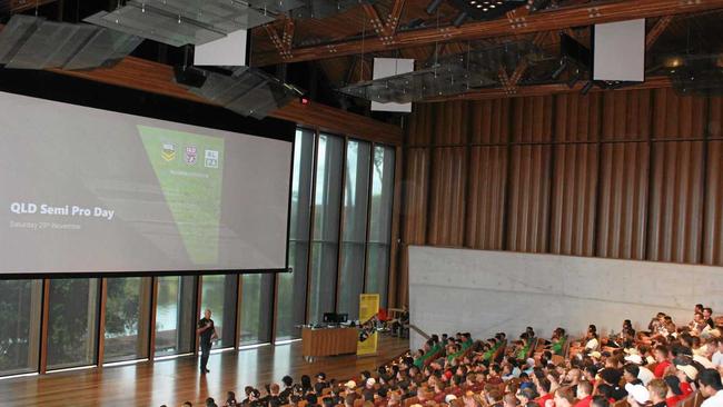 EDUCATION: Players listen in to a session during the Semi-Pro Day. Picture: Queensland Rugby League