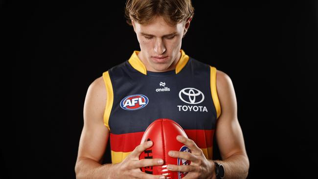 MELBOURNE, AUSTRALIA – NOVEMBER 20: Daniel Curtin of the Crows poses for a photograph during the 2023 AFL Draft at Marvel Stadium on November 20, 2023 in Melbourne, Australia. (Photo by Daniel Pockett/Getty Images)