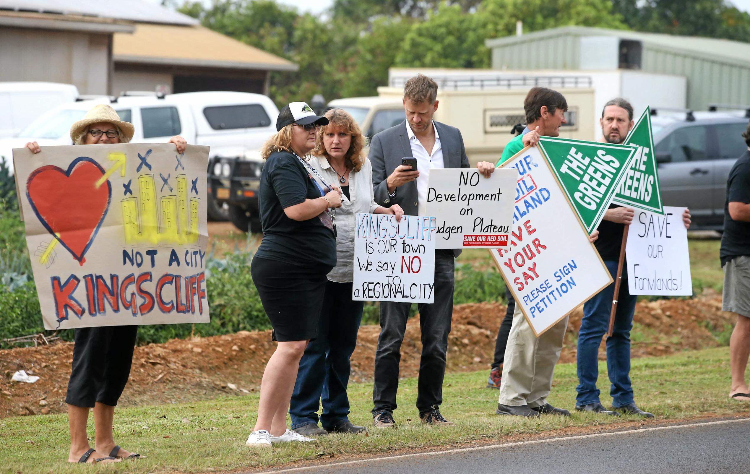 Tweed Shire Mayor Katie Milne and Hayley Paddon at this mornings protest outside the site of the new Tweed Valley Hospital at Cudgen. Photo Scott Powick. Picture: Scott Powick