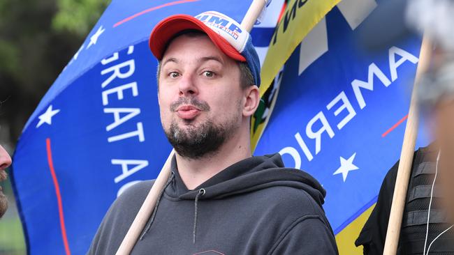 Neil Erikson at a demonstration outside Milo Yiannopoulos’ Melbourne show. Picture: AAP Image/James Ross