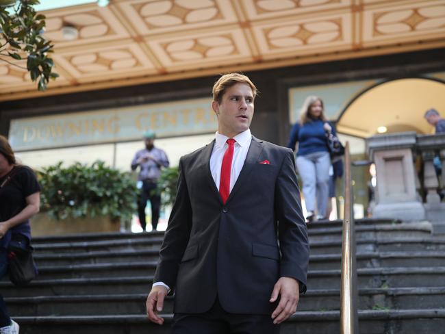 St George Illawarra Dragons star Jack de Belin denies any wrongdoing. Picture: NCA NewsWire / Christian Gilles