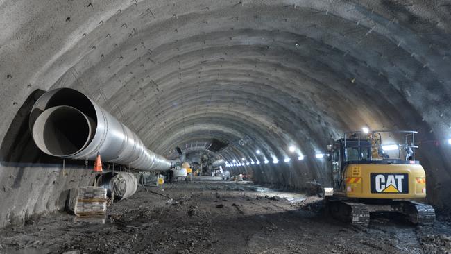 Work under Franklin St and Bowen St for the construction of the Metro rail tunnel. Picture: Andrew Henshaw