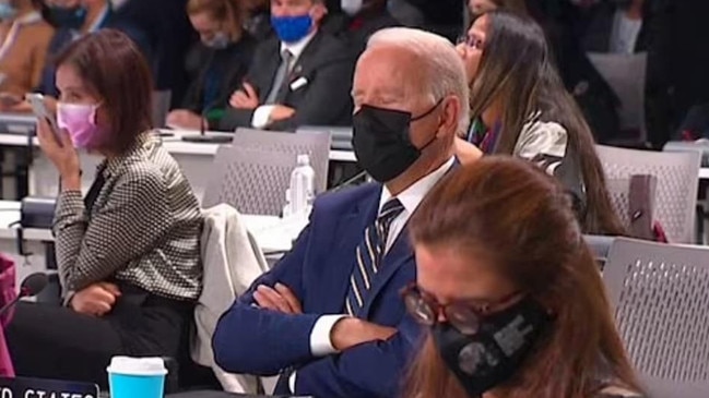 Joe Biden appears to fall asleep during the 2021 COP26 summit, one of the incidents contributing to the belief that he is too old for the job of president.