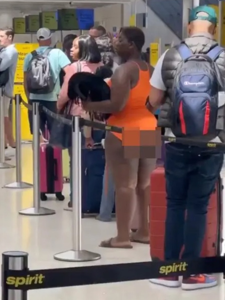 The woman seemed oblivious to the fact that her bum was exposed. Picture: Reddit