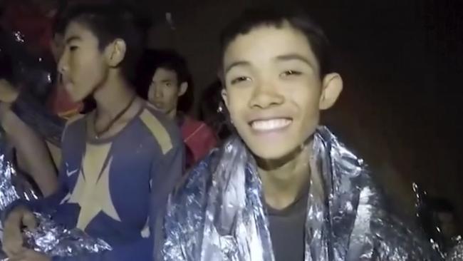 One of the boys inside the cave yesterday. Picture: AP