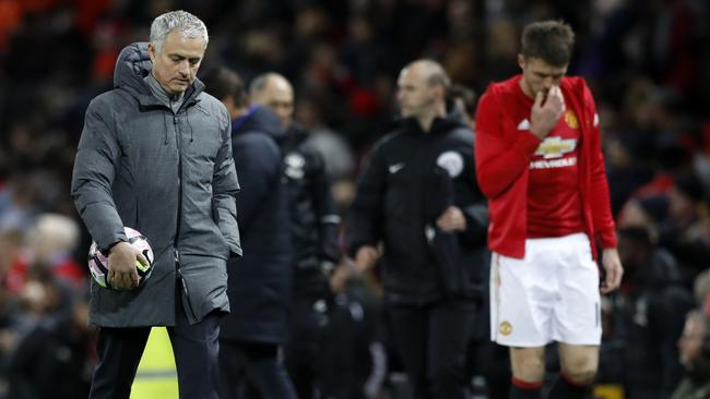 Manchester United manager Jose Mourinho leaves the pitch.