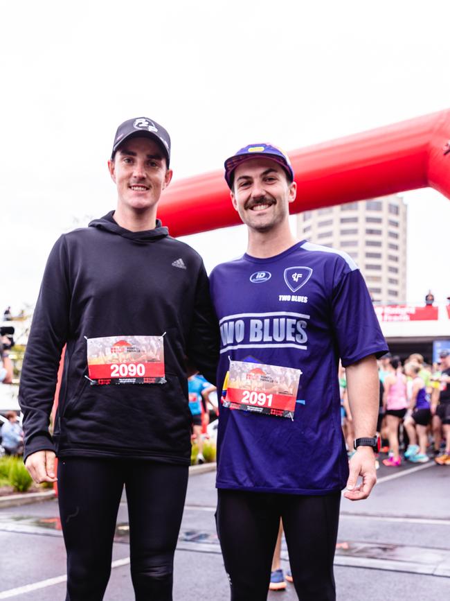 Bryce Guy and Trey Westbury at the start of the Point to pinnacle. Picture: Linda Higginson