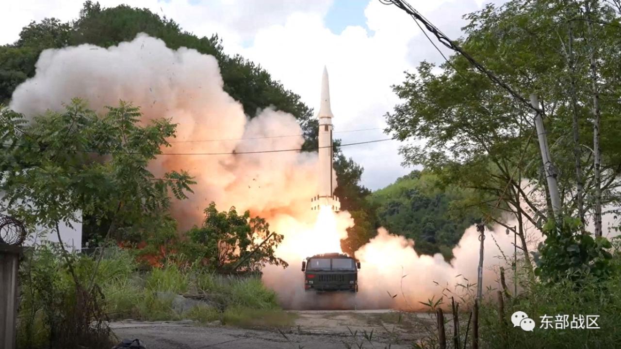 The Rocket Force under the Eastern Theatre Command of China's People's Liberation Army (PLA) conducts conventional missile tests into the waters off the eastern coast of Taiwan in August.