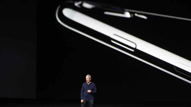 Apple CEO Tim Cook speaks during the iPhone 7 launch event. Picture: Stephen Lam/Getty Images/AFP.