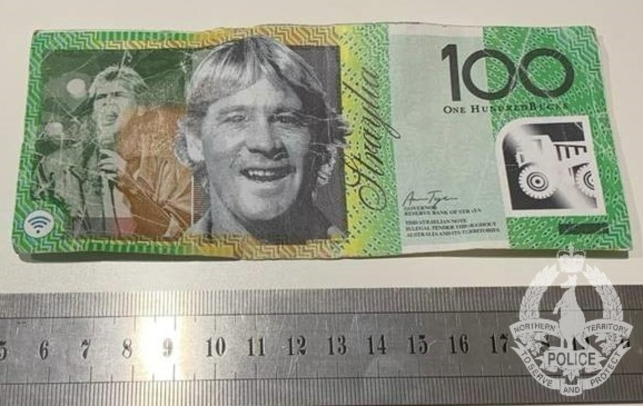 Steve Irwin and John Farnham are featured on the fake $100 note. Picture: Northern Territory Police