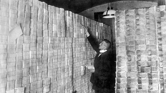 A bank basement full of banknotes during the economic crisis in Germany in1923. Picture: Albert Harlingue/Roger Viollet via Getty Images