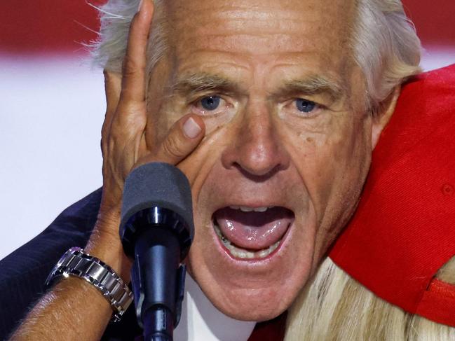 MILWAUKEE, WISCONSIN - JULY 17: Former director of the US Office of Trade and Manufacturing Policy Peter Navarro speaks on stage with his "Wife Bonnie" on the third day of the Republican National Convention at the Fiserv Forum on July 17, 2024 in Milwaukee, Wisconsin. Delegates, politicians, and the Republican faithful are in Milwaukee for the annual convention, concluding with former President Donald Trump accepting his party's presidential nomination. The RNC takes place from July 15-18.   Chip Somodevilla/Getty Images/AFP (Photo by CHIP SOMODEVILLA / GETTY IMAGES NORTH AMERICA / Getty Images via AFP)