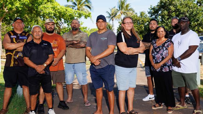 NT Aboriginal Community Police Officers, including Shawn Lewfatt (centre left) and Lisa Burkenhagen (centre right), who are taking the NT government and NT police commissioner to the Australian Human Rights Commission Picture: Charlie Bliss