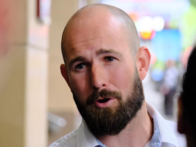 MELBOURNE AUSTRALIA - NewsWire Photos NOVEMBER 8, 2024: Prominent neo-Nazi Thomas Sewell talks to members of the media outside the Melbourne Magistrates Court.Picture: NewsWire / Luis Enrique Ascui