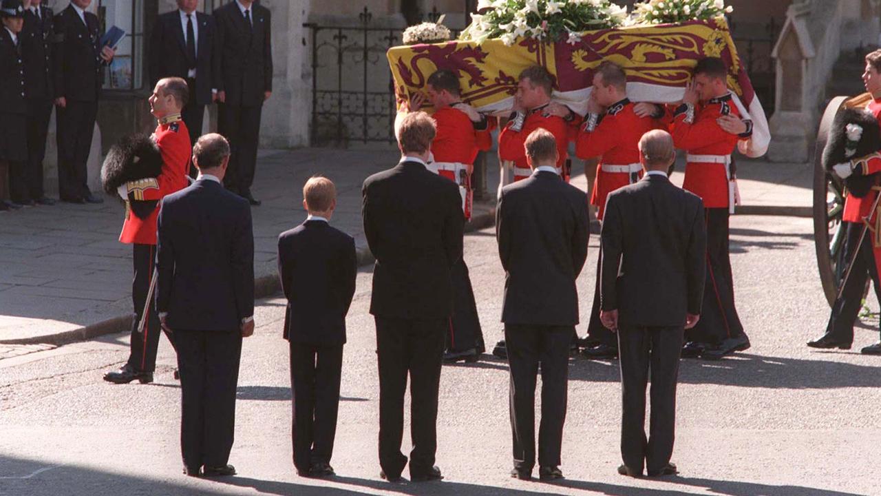 Prince Philip played a key role in convincing William and Harry to take part in the public funeral procession for their mother. Picture: Anwar Hussein/WireImage