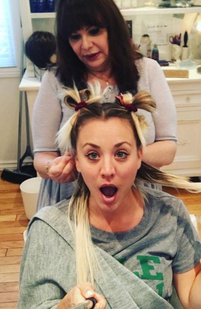 Taken with a selfie stick, Kaley shows off her work in progress. Picture: Instagram