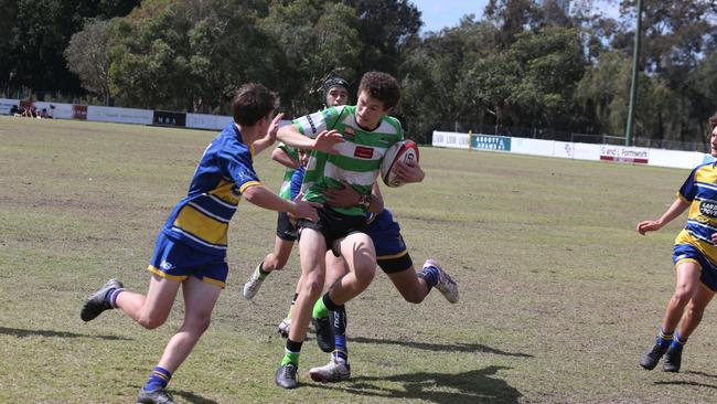 Action galleries of the junior rugby union grand finals, match played at Surfers Paradise Home Ground. Gold Coast Eagles Vs Currumbin Alligators under 16s division. Picture Mike Batterham