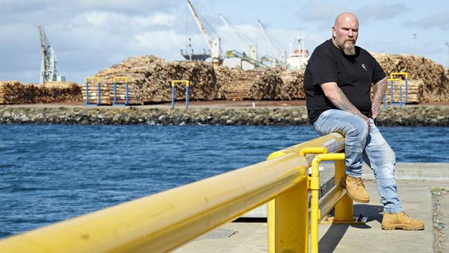 Portland resident Andrew Galloway says he fears for friends in timber and related industries, which employ about 100,000 people in Australia. Picture: Damian Goodman