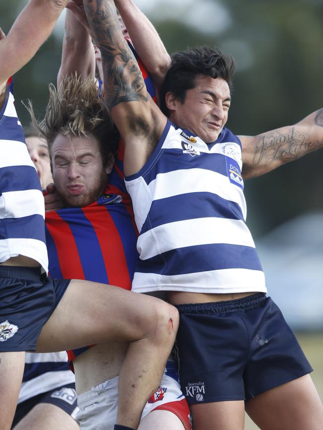 A marking contest in the Chelsea and Rye game. Picture: Valeriu Campan