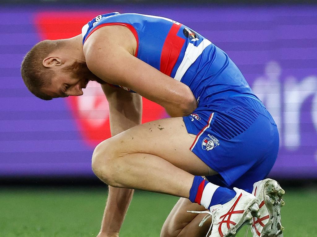 Not the sight Bulldogs fans wanted to see. Picture: Michael Willson/AFL Photos via Getty Images