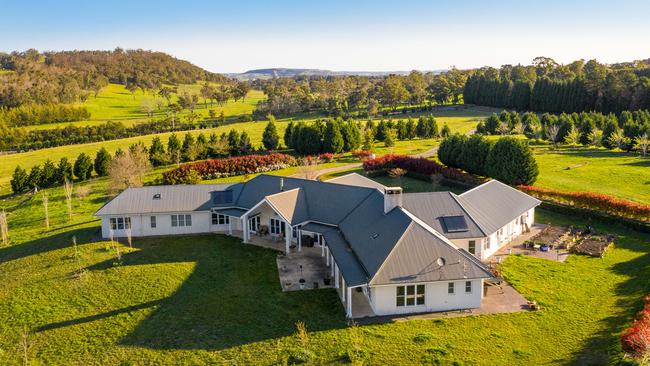 The five-bedroom, four-bathroom 470sq m homestead set on 100 acres in the Southern HIghlands features french windows and doors, and views of the lush surroundings from most windows.