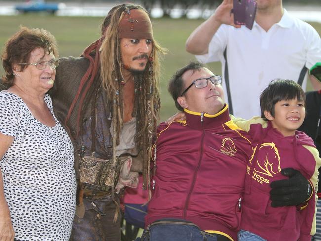 Pirates of the Caribbean on the Coast: Pirates meet and greet with Johnny Depp. Jack Sparrow and fans. Picture: Richard Gosling