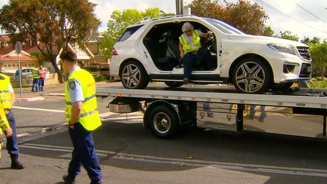 Salim Mehajer’s car following his extrication from the crash at Lidcombe over which he has been charged. Picture: Rob Quee.