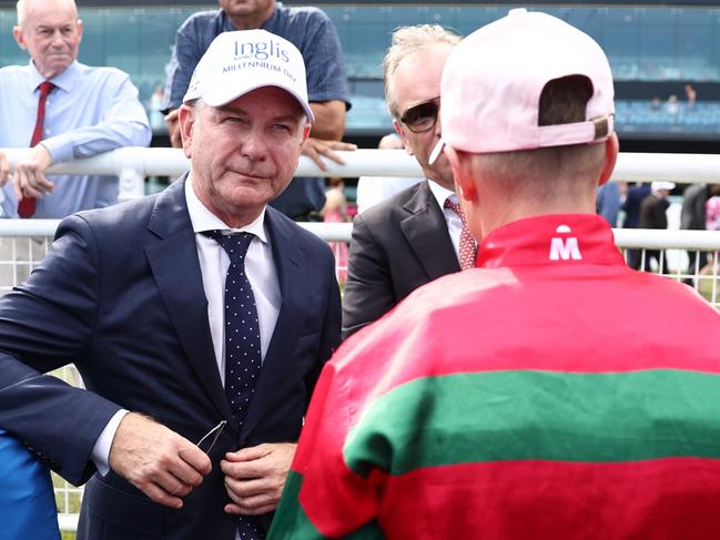 SYDNEY, AUSTRALIA - FEBRUARY 08: VIPs and connections celebrate after James McDonald riding Rivellino win Race 7 Inglis Millennium during "Inglis Millennium Day" - Sydney Racing at Royal Randwick Racecourse on February 08, 2025 in Sydney, Australia. (Photo by Jeremy Ng/Getty Images)