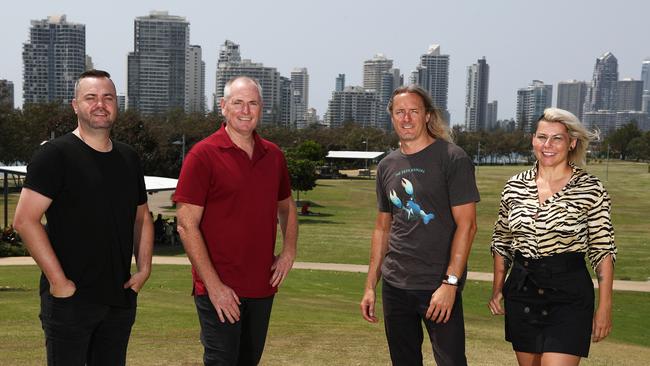 Gold Coast Music Advisory Group members Brad Hosking, chairman Dean Gould, Brad Hinds and Kylie Cobb. Picture: Jason O'Brien