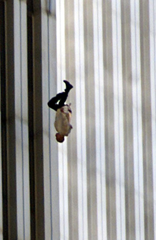 “Falling Man”, a photo of an unidentified man falling head first after jumping from the north tower of New York's World Trade Centre. Photo: AP/Richard Drew/ABC screenshot