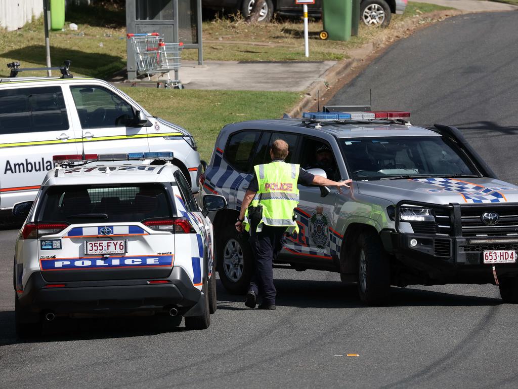 Police in Ipswich at a home where a woman’s body was found. Picture: Liam Kidston