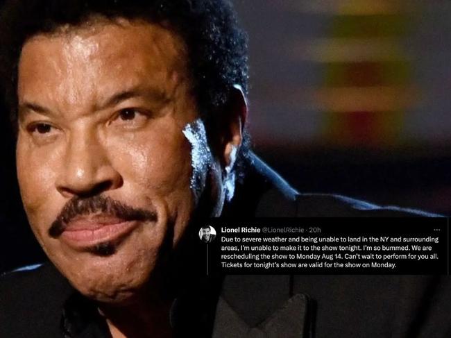 Lionel Richie outraged fans by tweeting that his concert was cancelled, one hour after its scheduled start time. Picture: Supplied/Twitter