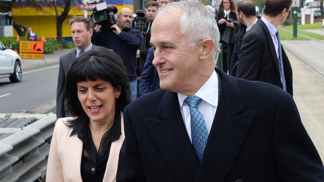 Julia Banks and Malcolm Turnbull in Box Hill. Picture: Steve Tanner