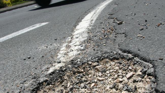 A pothole on the Gold Coast Highway at Broadbeach. Picture: Sarah Marshall.