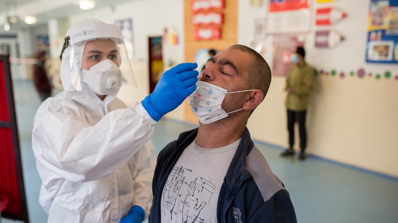 A man in Kosice, Slovakia is tested for Covid-19. Picture: Zuzana Gogova/Getty Images