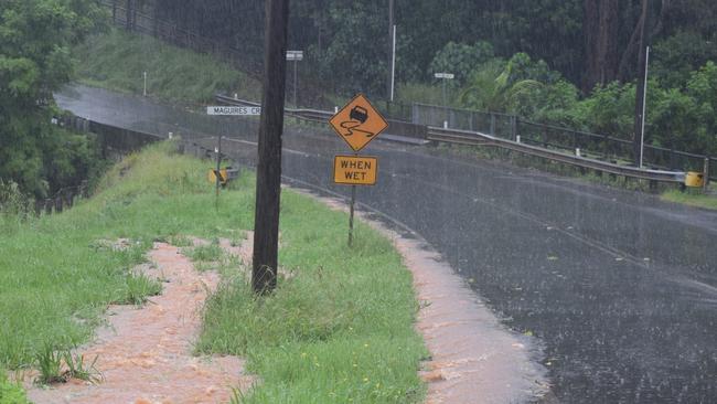 Maguire’s Creek between Alstonville and Wollongbar was running extremely fast after heavy rainfall lashed the North Coast of NSW in 2022. Heavy rainfall has lashed the North Coast of NSW with over 100mm in some local areas on Sunday morning