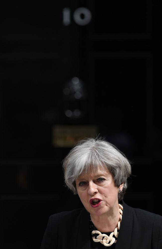 Britain's Prime Minister Theresa May delivers her statement outside 10 Downing Street in central London. Picture: AFP / Justin TALLIS