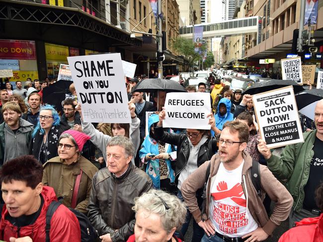 Protesters in Sydney take aim at Peter Dutton. Picture: Troy Snook/News Corp Australia